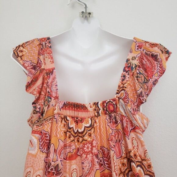 Knox Rose Floral Maxi Dress Orange Small Boho Maximalist Beachy Flowy Casual - Picture 7 of 10